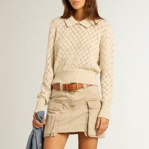 Golden Goose Panama Openwork Cropped Sweater With Pearl Embroidery Size Small - Picture 1 of 16